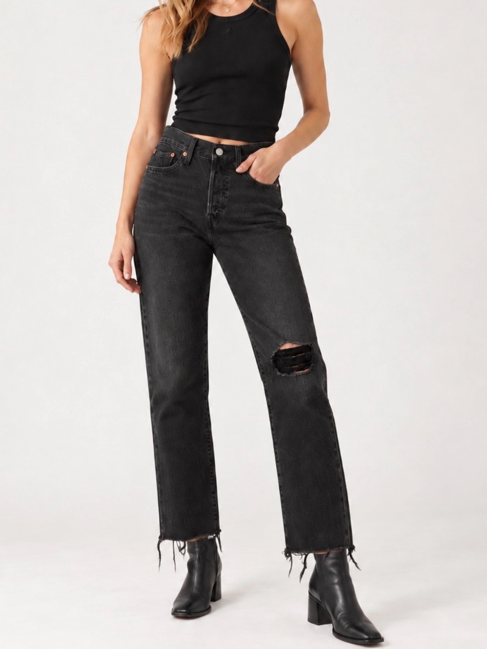 Levi’s Wedgie W27 Straight Crop Premium Black Jeans Women’s High Rise 34965-0146
